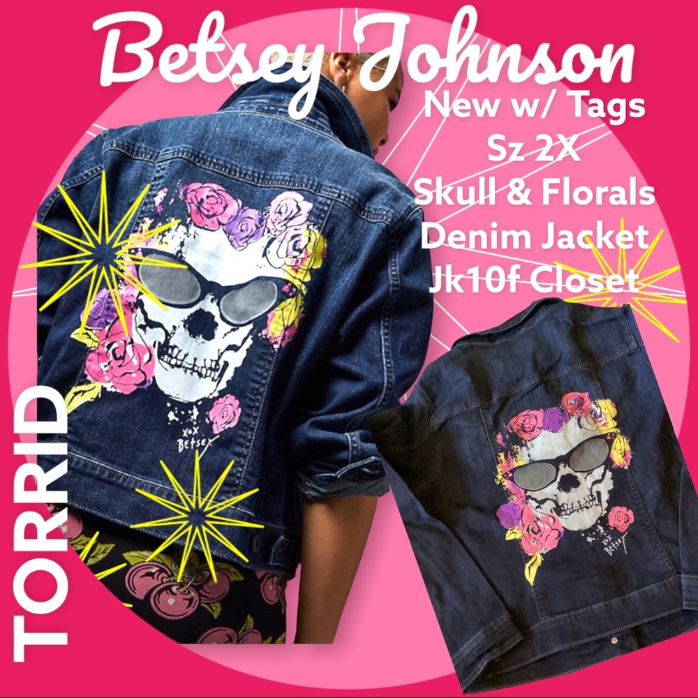 LOWEST💐 NWT RARE TORRID BETSEY JOHNSON 2X(18-20) SKULL& FLORALS JEAN JACKET